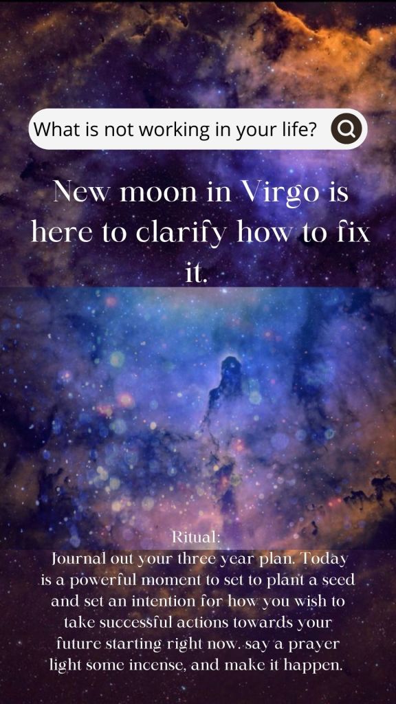 Purple starry sky with text New Moon in virgo is here to clarify how to fix it